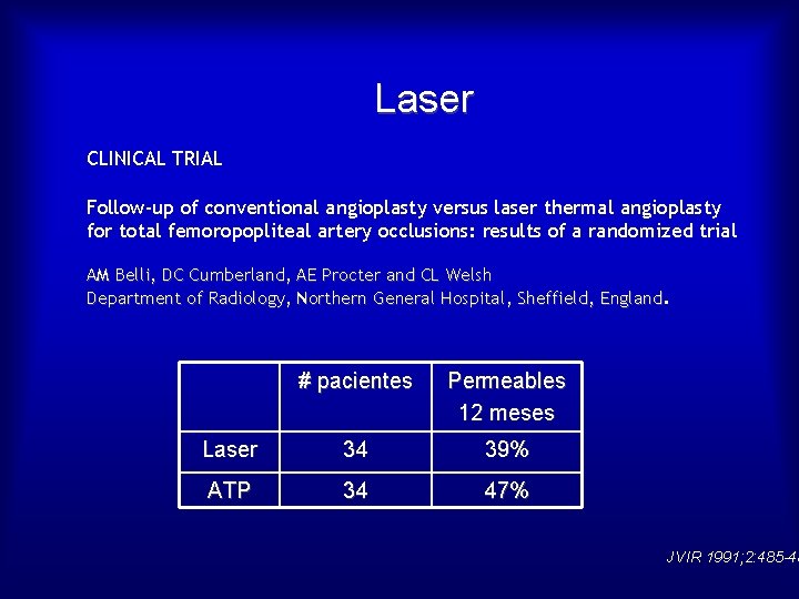 Laser CLINICAL TRIAL Follow-up of conventional angioplasty versus laser thermal angioplasty for total femoropopliteal