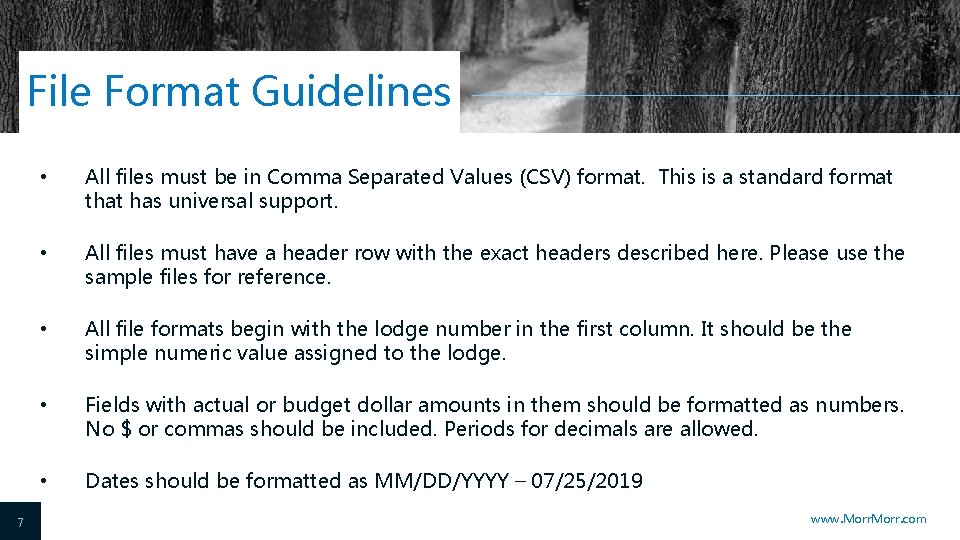 File Format Guidelines 7 • All files must be in Comma Separated Values (CSV)
