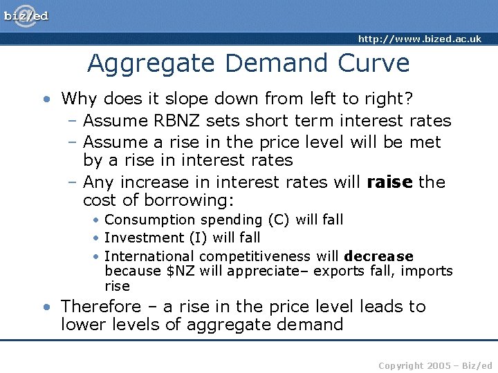 http: //www. bized. ac. uk Aggregate Demand Curve • Why does it slope down