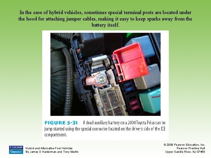 In the case of hybrid vehicles, sometimes special terminal posts are located under the