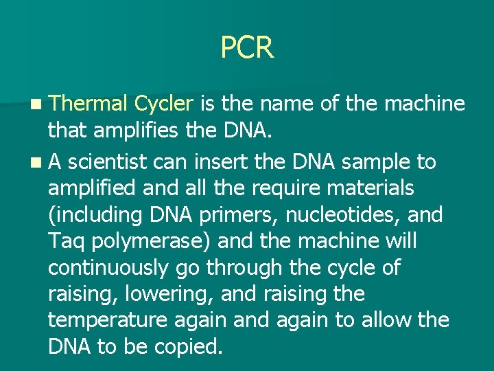 PCR n Thermal Cycler is the name of the machine that amplifies the DNA.