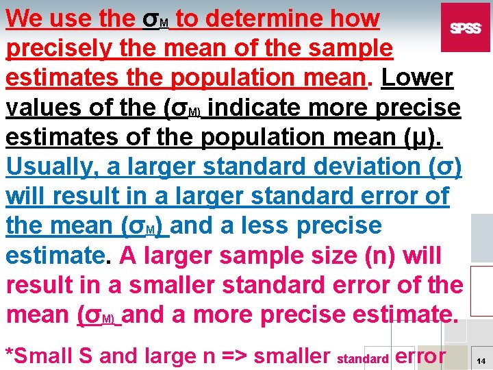 We use the σM to determine how precisely the mean of the sample estimates