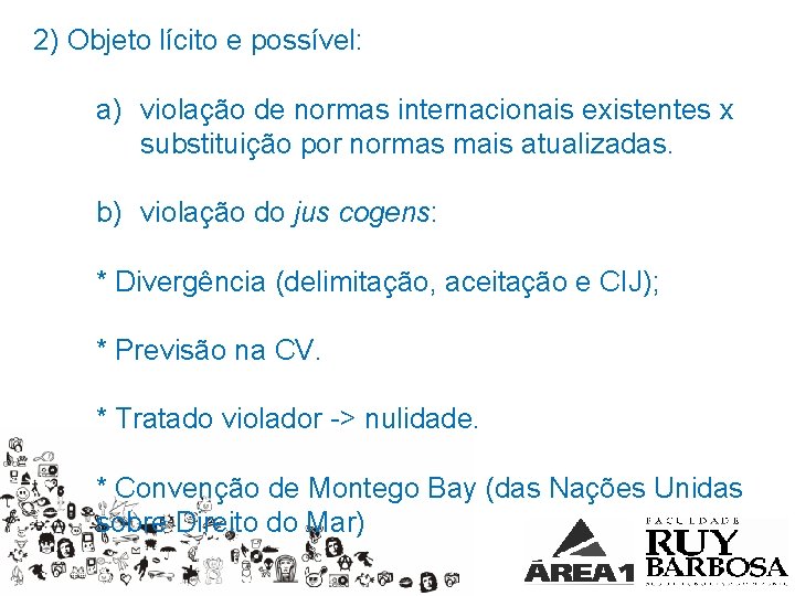 2) Objeto lícito e possível: a) violação de normas internacionais existentes x substituição por