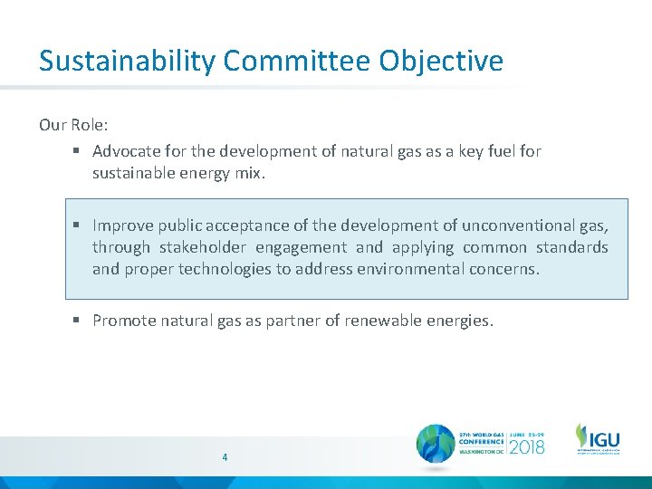 Sustainability Committee Objective Our Role: § Advocate for the development of natural gas as