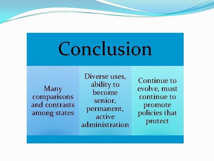 Conclusion Diverse uses, ability to Many become comparisons senior, and contrasts permanent, among states