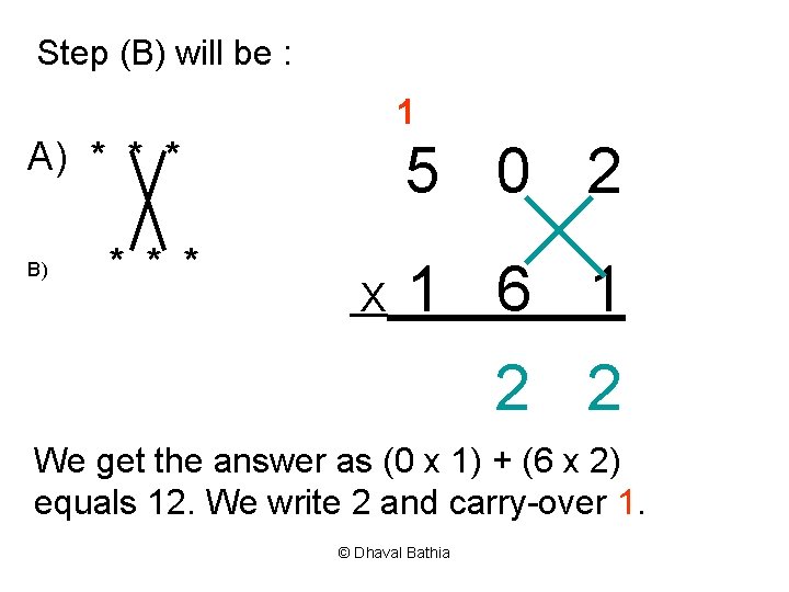 Step (B) will be : 1 5 0 2 A) * * * B)