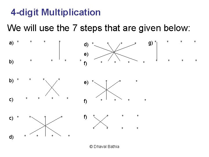 4 -digit Multiplication We will use the 7 steps that are given below: a)