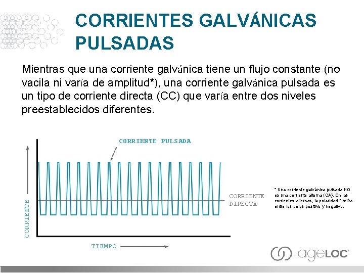 CORRIENTES GALVÁNICAS PULSADAS Mientras que una corriente galvánica tiene un flujo constante (no vacila