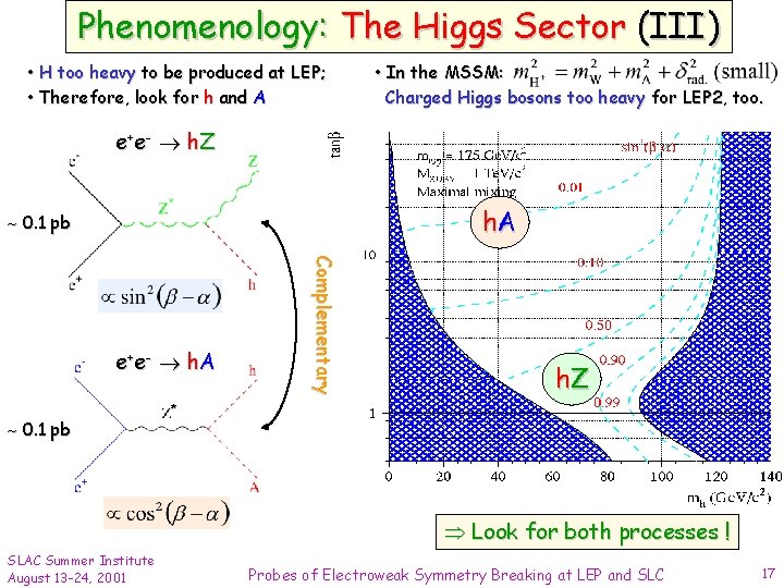 Phenomenology: The Higgs Sector (III) • H too heavy to be produced at LEP;