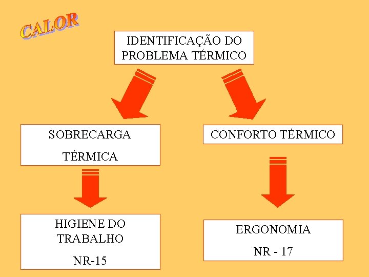 IDENTIFICAÇÃO DO PROBLEMA TÉRMICO SOBRECARGA CONFORTO TÉRMICA HIGIENE DO TRABALHO NR-15 ERGONOMIA NR -