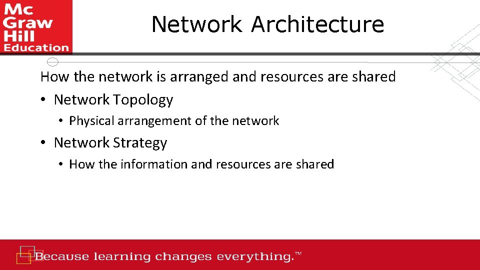 Network Architecture How the network is arranged and resources are shared • Network Topology