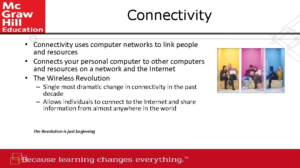 Connectivity • Connectivity uses computer networks to link people and resources • Connects your