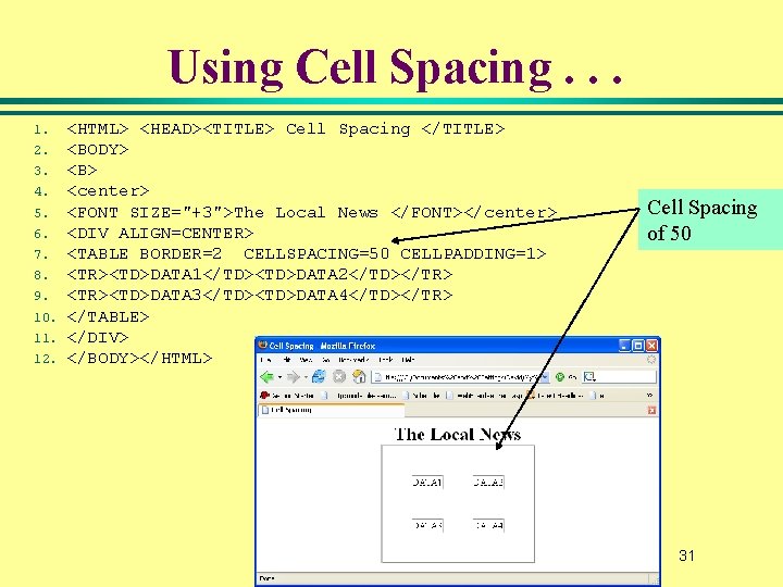 Using Cell Spacing. . . 1. 2. 3. 4. 5. 6. 7. 8. 9. Using Cell Spacing. . . 1. 2. 3. 4. 5. 6. 7. 8. 9.