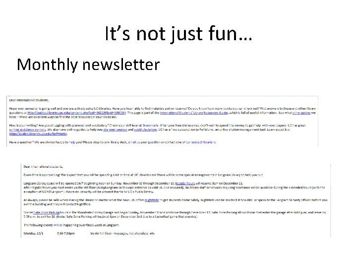 It’s not just fun… Monthly newsletter 