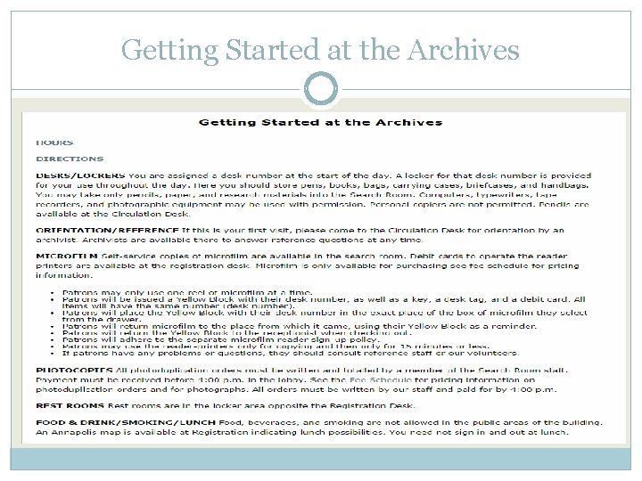 Getting Started at the Archives 
