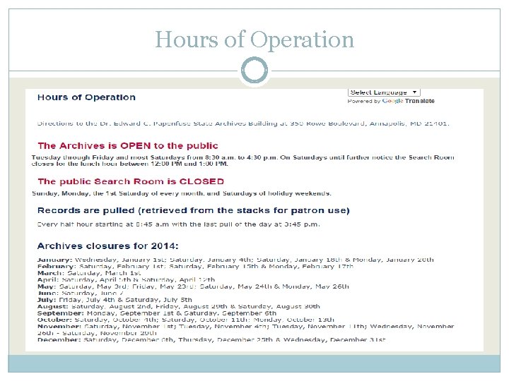 Hours of Operation 