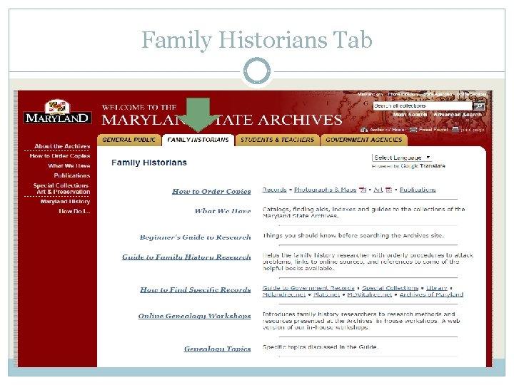 Family Historians Tab 