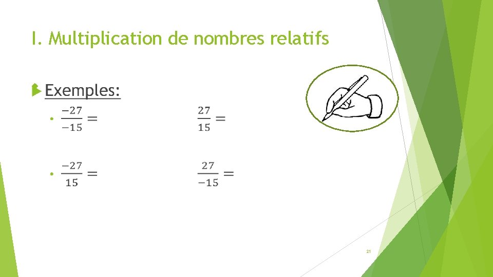 I. Multiplication de nombres relatifs 21 