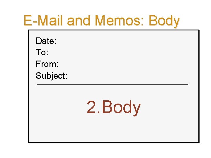 E-Mail and Memos: Body Date: To: From: Subject: 2. Body Ch. 7, Slide 45