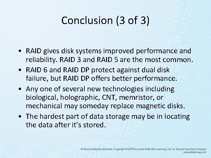 Conclusion (3 of 3) • RAID gives disk systems improved performance and reliability. RAID Conclusion (3 of 3) • RAID gives disk systems improved performance and reliability. RAID
