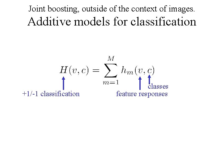 Joint boosting, outside of the context of images. Additive models for classification +1/-1 classification