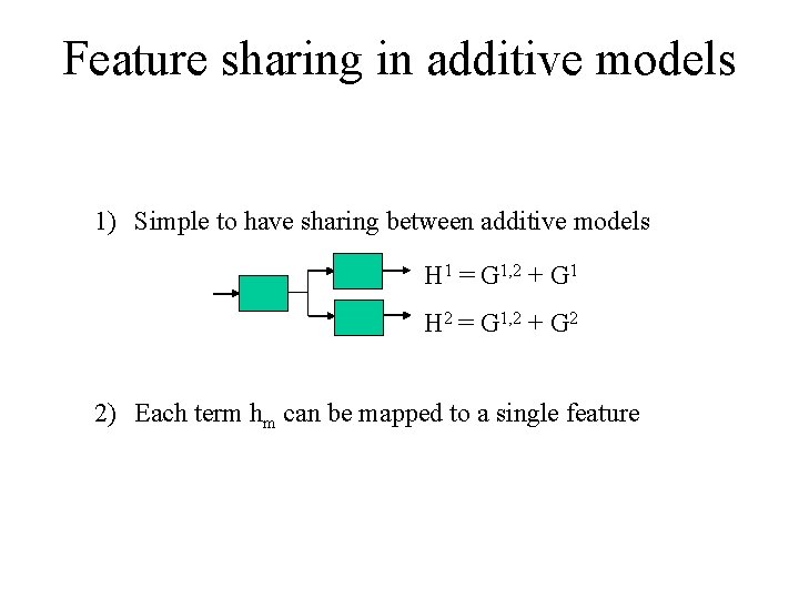 Feature sharing in additive models 1) Simple to have sharing between additive models H
