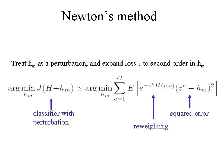 Newton’s method Treat hm as a perturbation, and expand loss J to second order