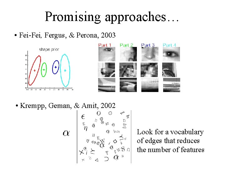 Promising approaches… • Fei-Fei, Fergus, & Perona, 2003 • Krempp, Geman, & Amit, 2002