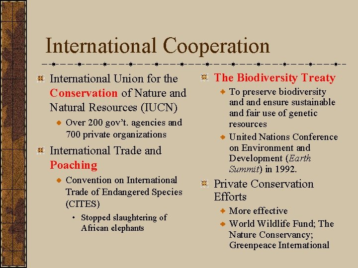 International Cooperation International Union for the Conservation of Nature and Natural Resources (IUCN) Over