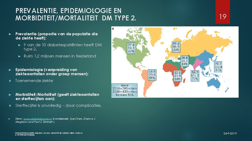 PREVALENTIE, EPIDEMIOLOGIE EN MORBIDITEIT/MORTALITEIT DM TYPE 2. ► Prevalentie (proportie van de populatie de