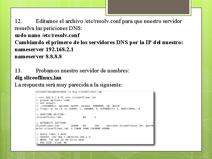 12. Editamos el archivo /etc/resolv. conf para que nuestro servidor resuelva las peticiones DNS: