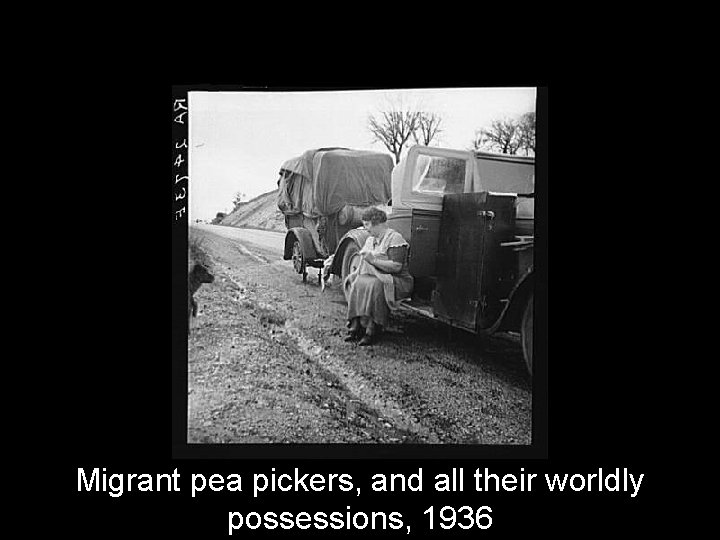 Migrant pea pickers, and all their worldly possessions, 1936 