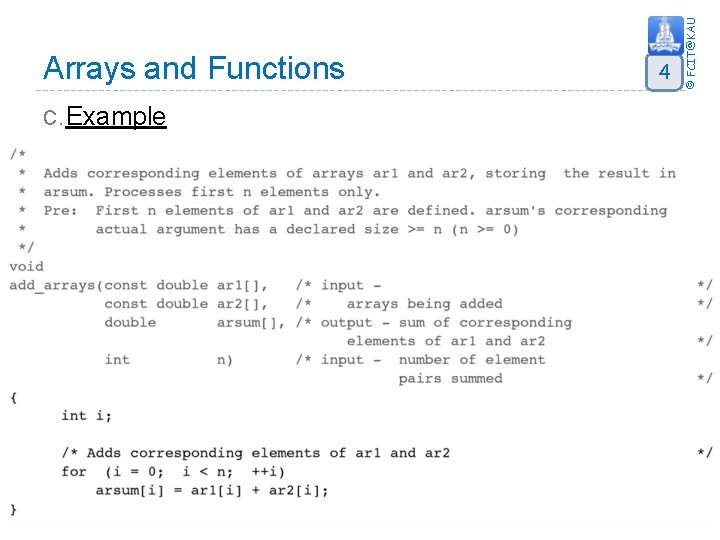 C. Example 4 © FCIT@KAU Arrays and Functions 