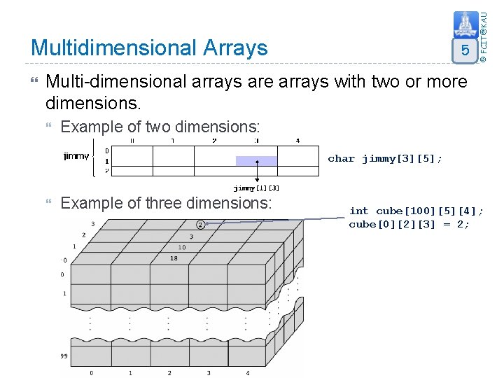  5 © FCIT@KAU Multidimensional Arrays Multi-dimensional arrays are arrays with two or more