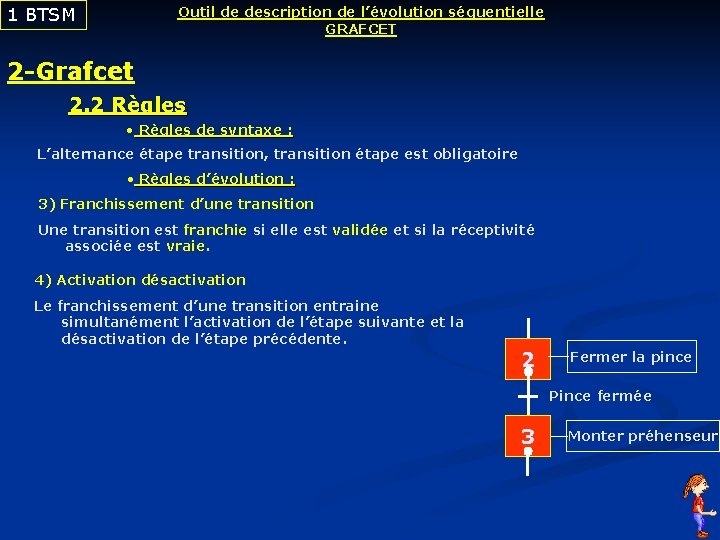1 BTSM Outil de description de l’évolution séquentielle GRAFCET 2 -Grafcet 2. 2 Règles