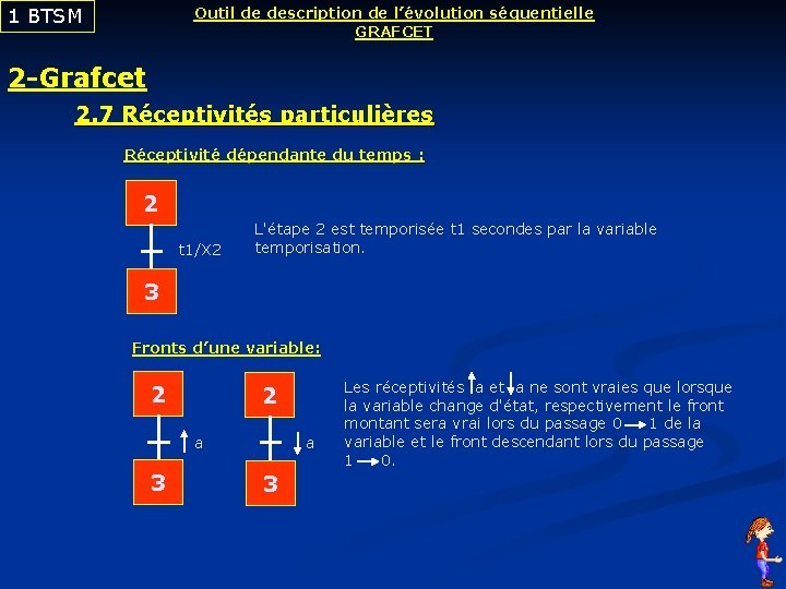 1 BTSM Outil de description de l’évolution séquentielle GRAFCET 2 -Grafcet 2. 7 Réceptivités