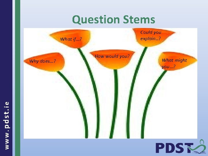 Question Stems www. pdst. ie What if…? Why does…. . ? How would you?