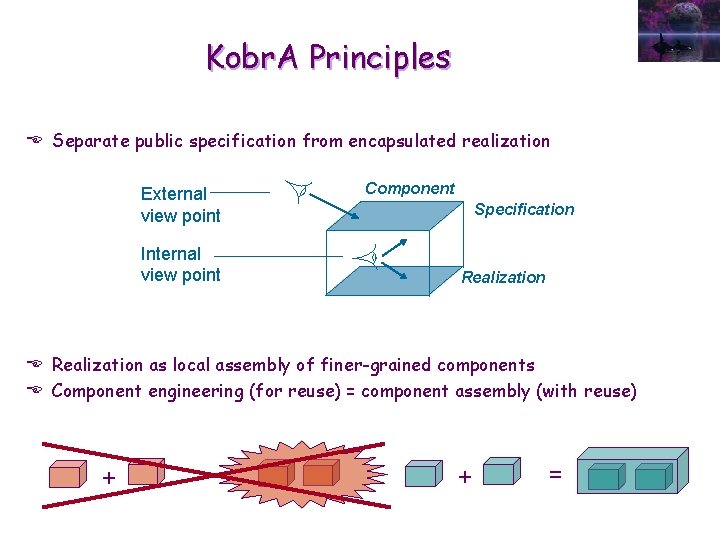 Kobr. A Principles E Separate public specification from encapsulated realization External view point Internal