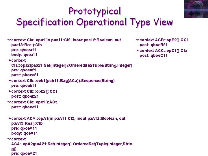 Prototypical Specification Operational Type View Econtext Cla: : opa 1(in paa 11: Cl 2,