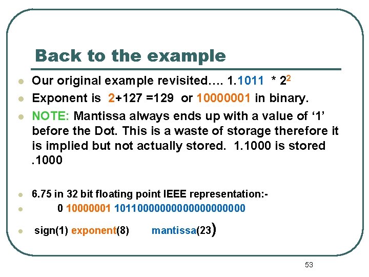 Back to the example Our original example revisited…. 1. 1011 * 22 Exponent is Back to the example Our original example revisited…. 1. 1011 * 22 Exponent is