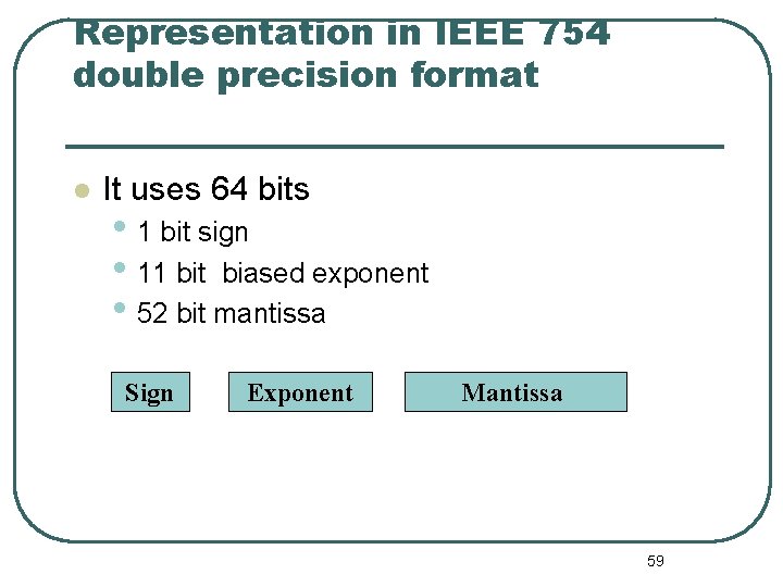 Representation in IEEE 754 double precision format It uses 64 bits • 1 bit Representation in IEEE 754 double precision format It uses 64 bits • 1 bit