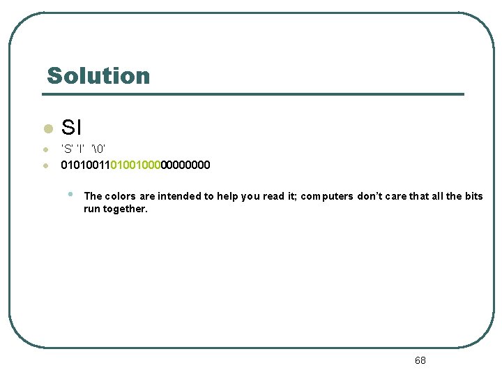 Solution SI ‘S’ ‘I’ ‘�’ 0101001000000 • The colors are intended to help you