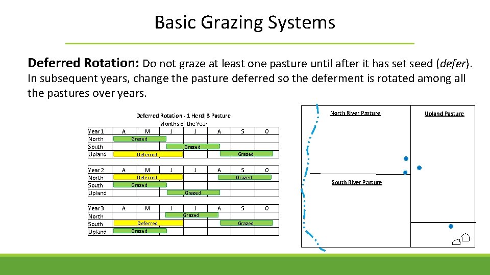 Basic Grazing Systems Deferred Rotation: Do not graze at least one pasture until after