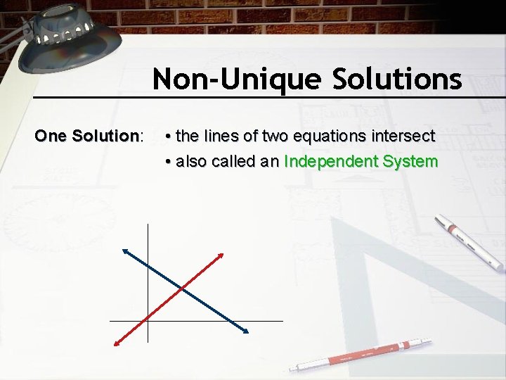 Non-Unique Solutions One Solution: • the lines of two equations intersect • also called