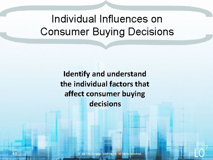 Individual Influences on Consumer Buying Decisions Identify and understand the individual factors that affect