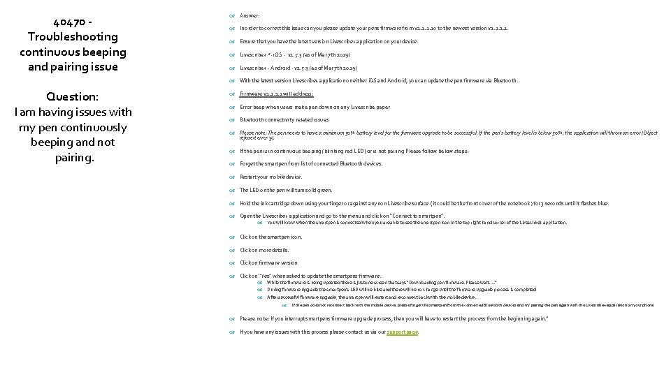 40470 Troubleshooting continuous beeping and pairing issue Answer: In order to correct this issue