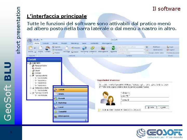 short presentation Geo. Soft BLU 5 Il software L’interfaccia principale Tutte le funzioni del