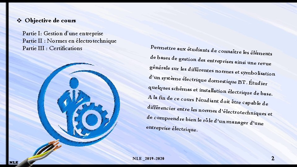 v Objective de cours Partie I: Gestion d’une entreprise Partie II : Normes en