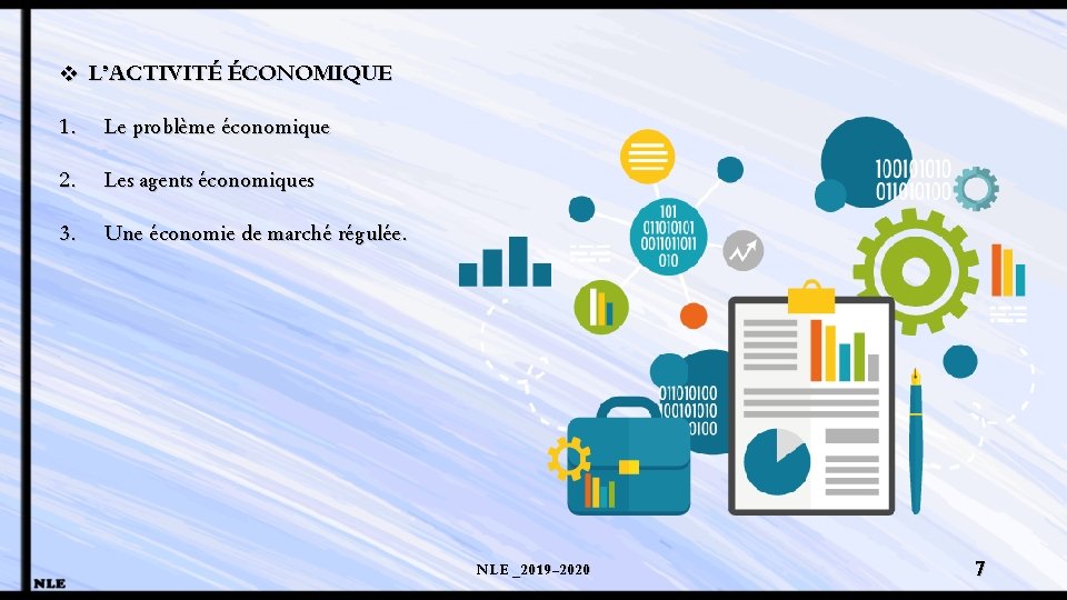 v L’ACTIVITÉ ÉCONOMIQUE 1. Le problème économique 2. Les agents économiques 3. Une économie