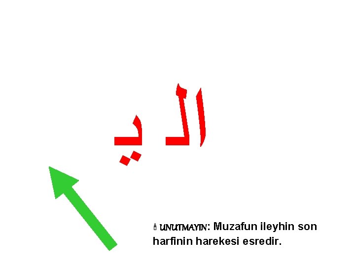  ﺍﻟ ﻳ Muzafun ileyhin son harfinin harekesi esredir. UNUTMAYIN: 